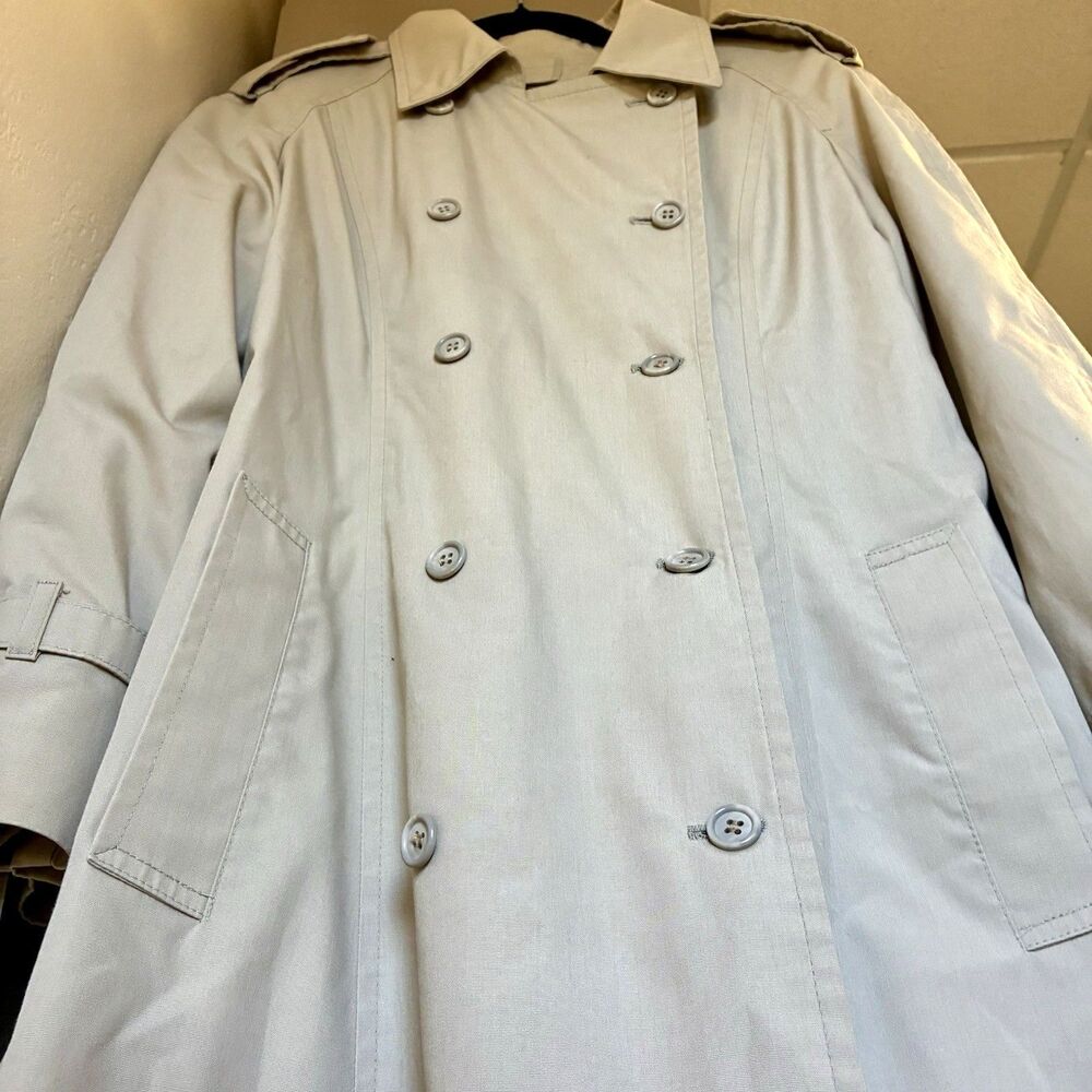 VTG London Fog Maincoats Trench Coat Beige Double Breasted Belted 10 Reg Lined - Picture 6 of 16